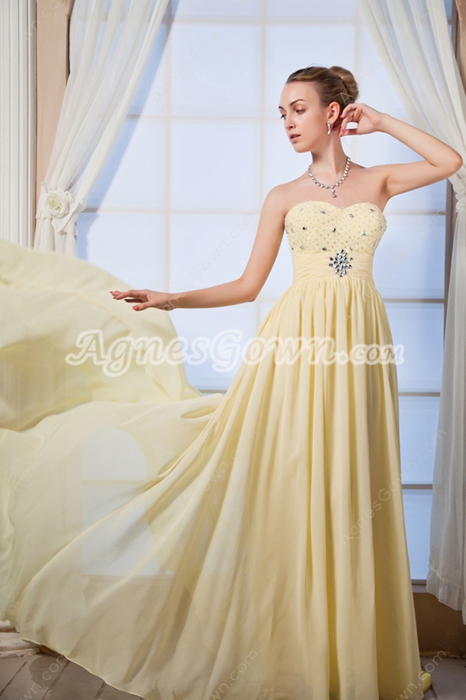 Pretty Sweetherat A-line Yellow Chiffon Prom Pageant Dress 