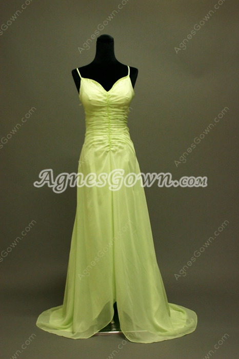 Elegant Lime Green Chiffon Spaghetti Straps Long Evening Dress