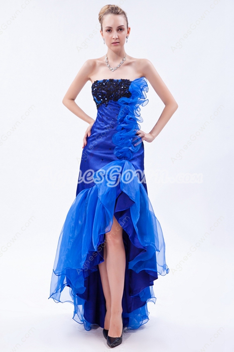 Special Royal Blue & Black High Low Prom Dress 