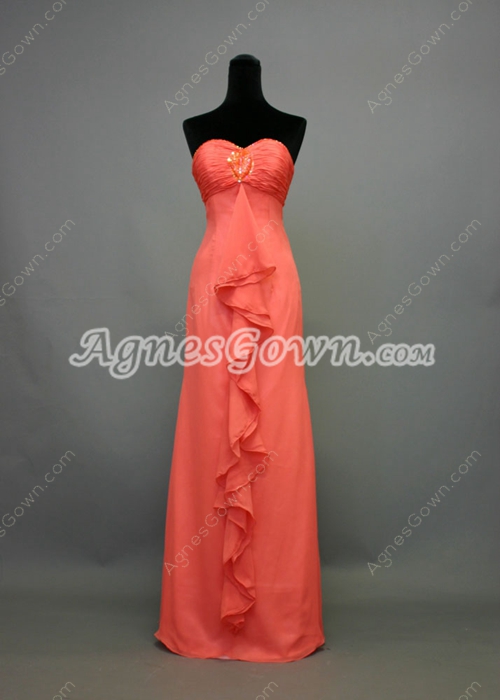 Charming Watermelon Sweetheart A-line Bridesmaid Dresses With Ruffles  