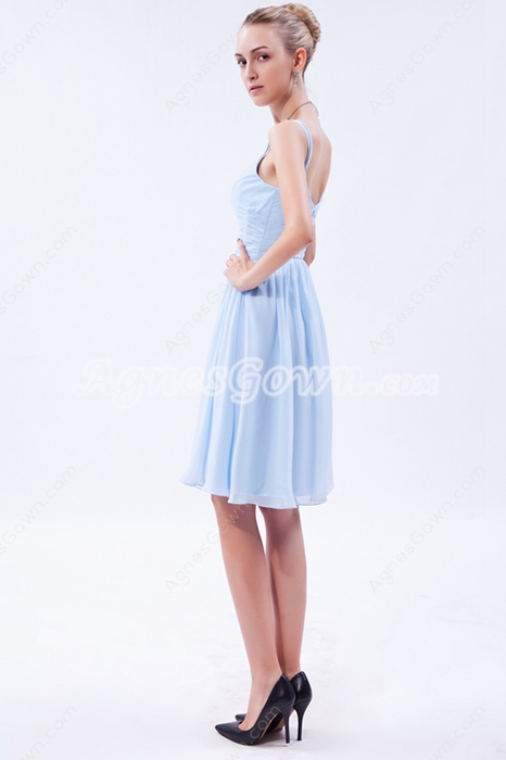 Cute Knee Length Light Sky Blue Junior Bridesmaid Dress 
