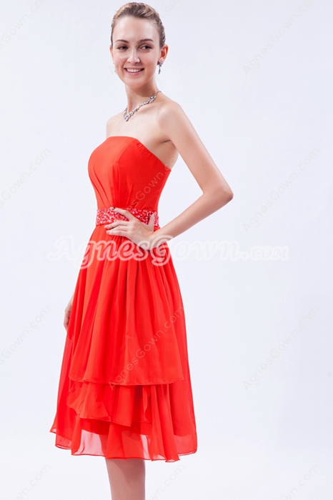 Lovely Strapless Knee Length Orange Chiffon Prom Dress For Juniors 