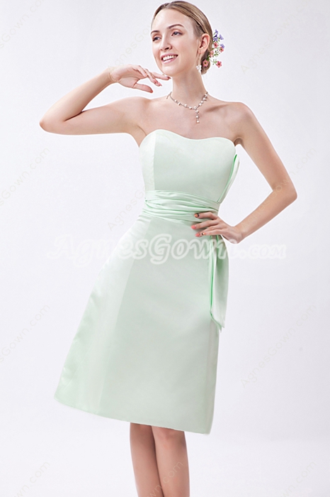 Knee Length Sage Bridesmaid Dress 