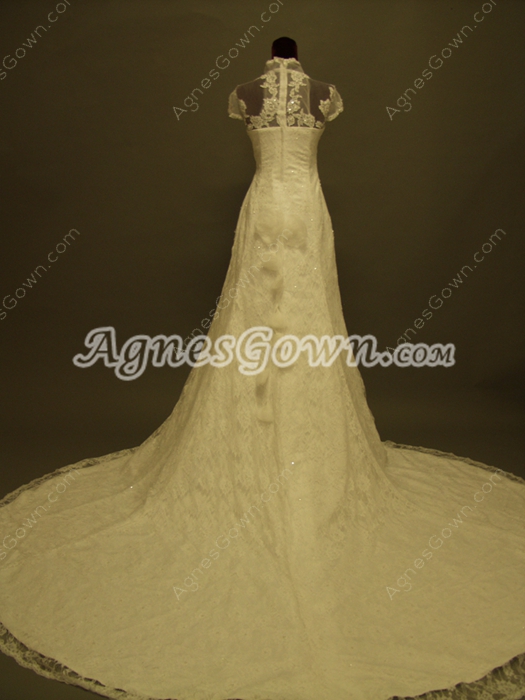 Vintage High Neckline Cap Sleeves Lace Bridal Dresses 