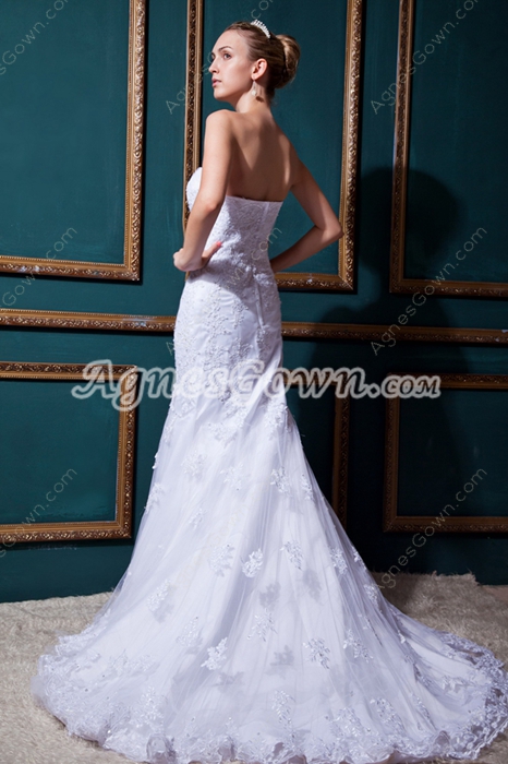 Classy Strapless Mermaid/Fishtail Lace Wedding Dress With Beads 