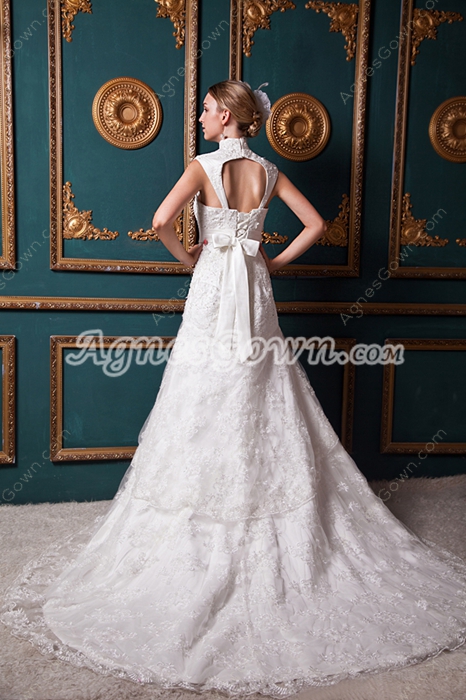 Detachable Neckline Lace Wedding Dress With Beads