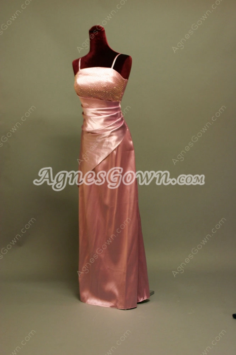 Spring Spaghetti Straps Pink Bridesmaid Dresses With Beading