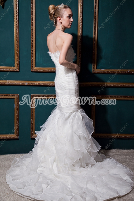 Breathtaking White Organza Mermaid/Fishtail Wedding Dress With Ruffles 