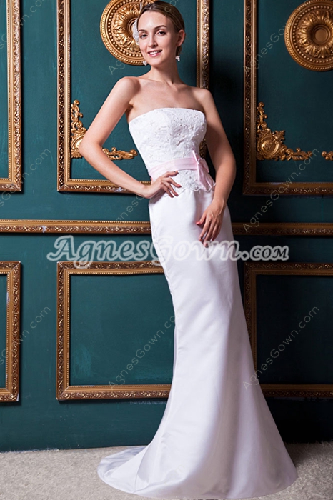 Noble Sheath Full Length Satin Wedding Dress With Lace 