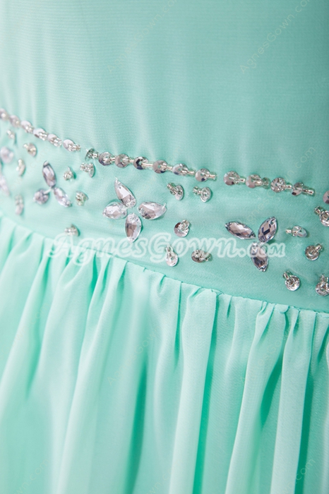 Sassy One Shoulder Column Tiffany Green Bridesmaid Dress With Diamonds 