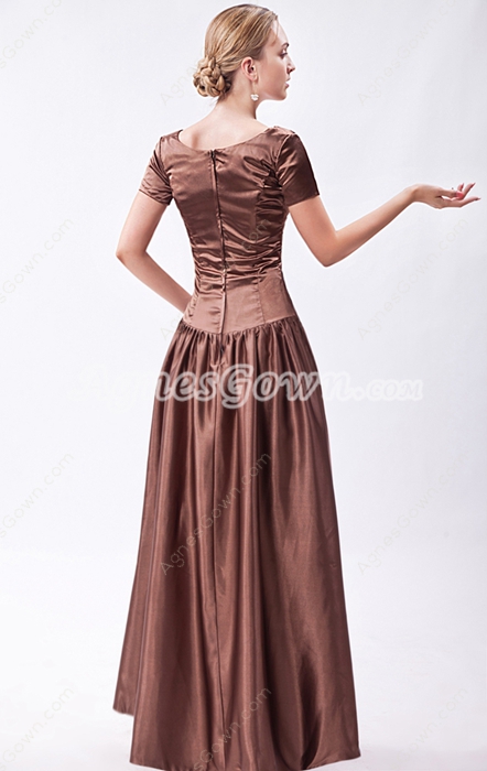 Short Sleeves Scoop Neckline Brown Mother Of The Bride Dress 