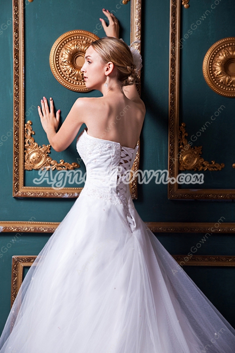 Pretty Beaded Princess Wedding Dress Corset Back   
