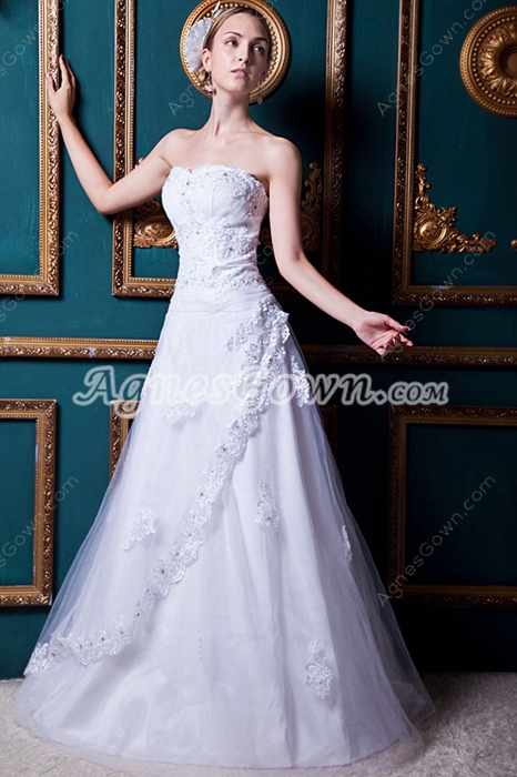 Casual Strapless Lace Bridal Dress 