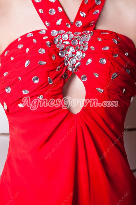 Cut Out Straps Column Full Length Red Graduation With Diamonds 