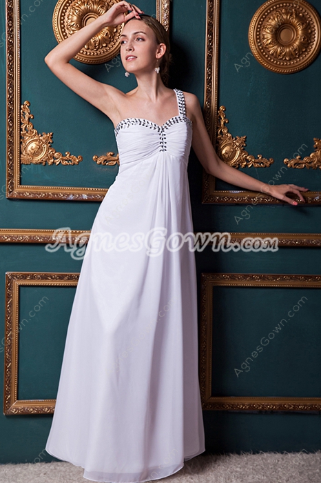 One Straps A-line White Chiffon Casual Beach Wedding Dress 