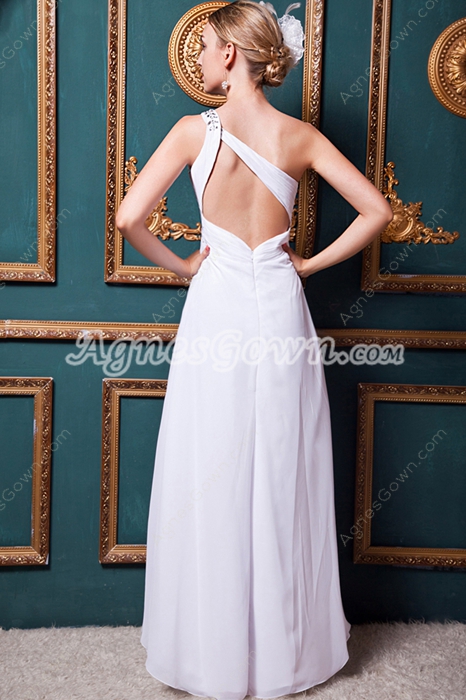 One Straps A-line White Chiffon Casual Beach Wedding Dress 