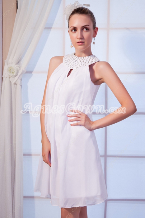 Mini Length Jewel Neckline White Homecoming Dress 