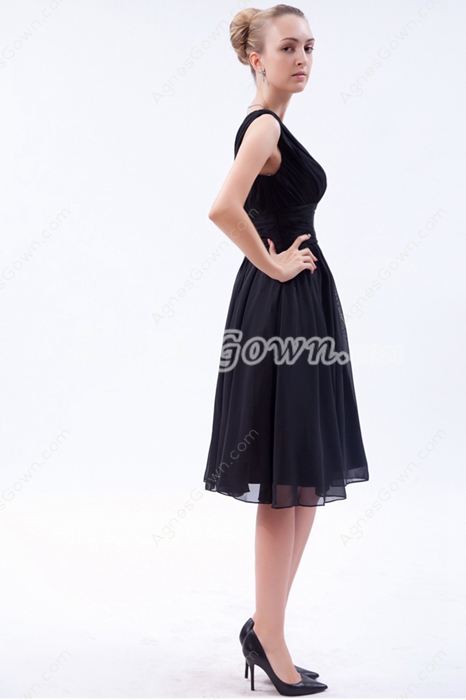 V-Neckline Knee Length Black Prom Party Dress 
