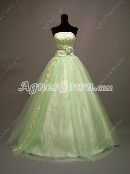 Elegant Sage Strapless Quinceanera Dress