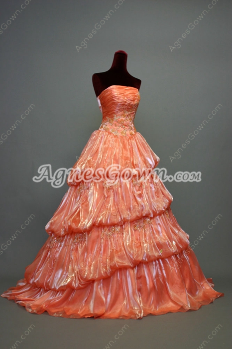 Simple Coral Strapless Quinceanera Dresses