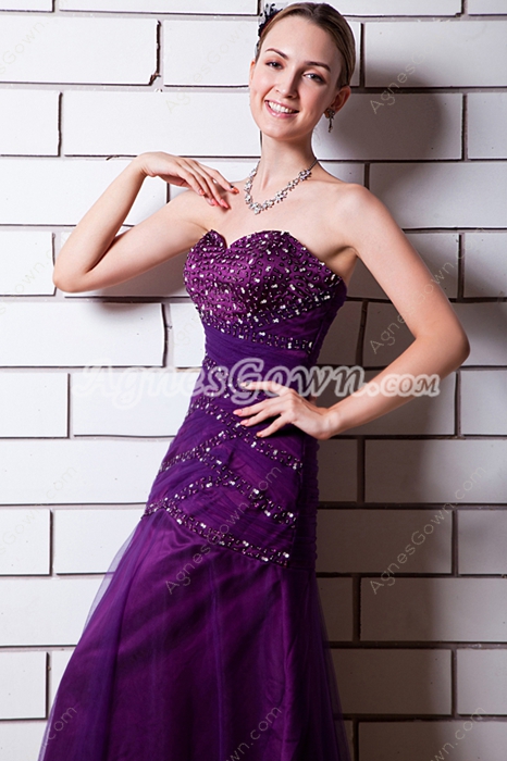 Charming Sweetheart A-line Purple Sweet Sixteen Dress With Beads 