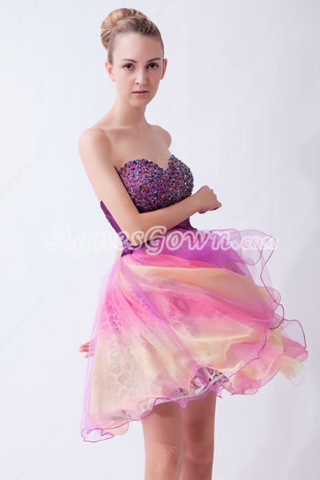 Lovely Colorful Mini Length Rainbow Quince Dress For Damas 