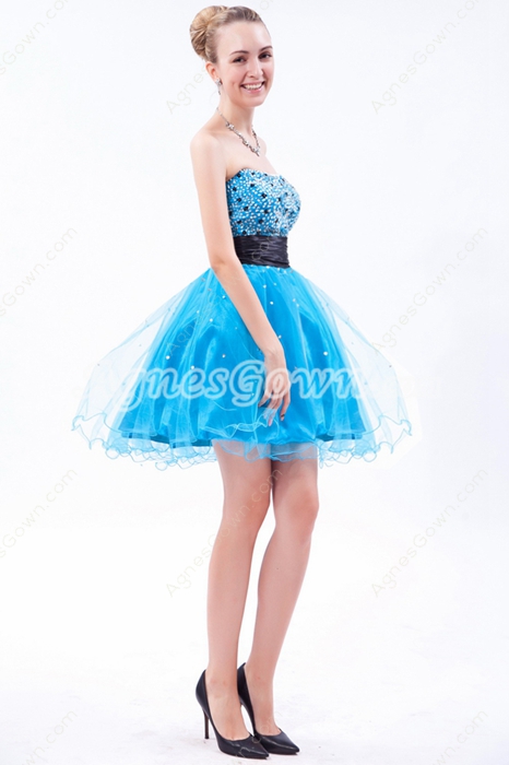 Lovely Turquoise Puffy Mini Length Sweet Sixteen Dress 