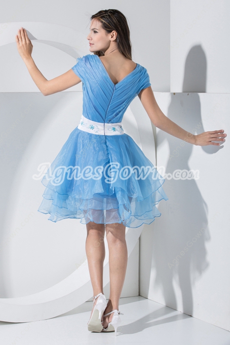 Sassy Puffy Mini Length Blue Quince Dress For Damas 