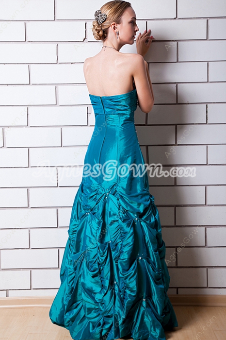Beaded Taffeta Turquoise Long Sweet Sixteen Dress 
