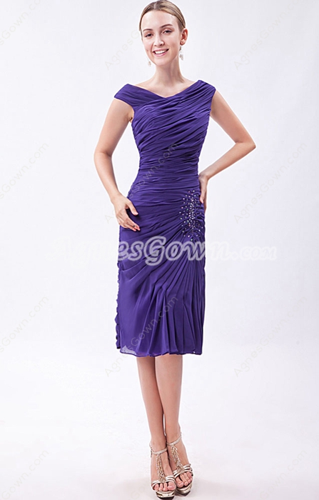 Column Knee Length Violet Wedding Guest Dress 