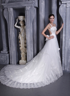 Double Straps A-line Full Length Lace Wedding Dress 