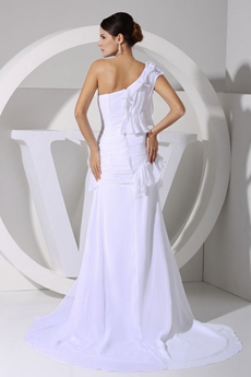 Sexy One Shoulder White Chiffon Summer Wedding Dress 