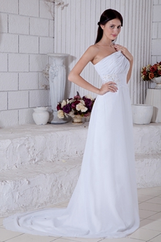 One Straps Beach Wedding Dress With Lace Appliques 