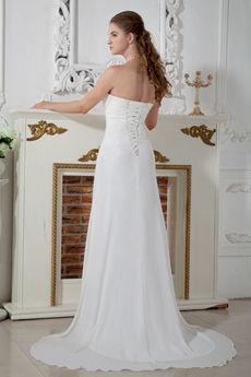 Delicate A-line White Chiffon Summer Beach Wedding Dress With Beads 