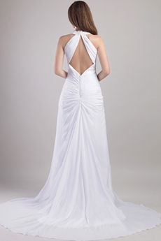 Front Keyhole A-line White Chiffon Summer Wedding Dress 