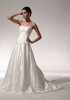 Classy A-line Embroidery Satin Wedding Dress 