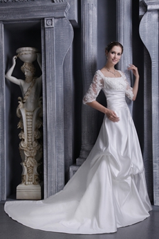 Half Sleeves A-line Winter Wedding Dress 