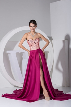 Fashionable Fuchsia Celebrity Evening Dress With Beads 