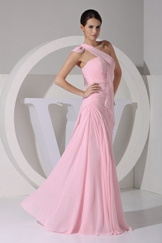 Pretty One Straps Pink Chiffon Celebrity Evening Gown 