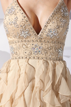Stunning Low-cut Sweetheart Champagne Prom Dress With Beads 