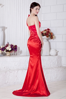 Sheath Full Length Red Satin Formal Evening Gown 