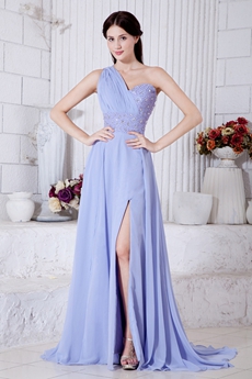 Charming One Shoulder Lavender Chiffon Formal Evening Dress 