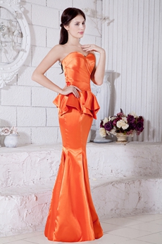 Modern Sweetheart Neckline Mermaid Orange Satin Formal Evening Gown 