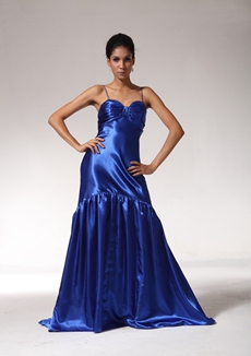 Elegance A-line Royal Blue Satin Prom Party Dress 