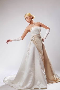 Special Champagne And White Wedding Dress With Appliques 