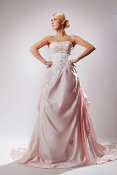 Pretty Dipped Neckline Pink Mature Wedding Dress With Embroidery  