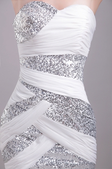 Chic Mini Length White Cocktail Dress With Silver Sequins 