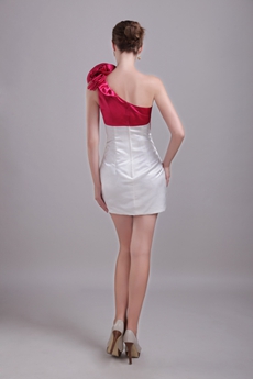 Modern Mini Length White & Fuchsia Satin Wedding Guest Dress 