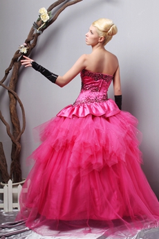 Pretty Strapless Ball Gown Hot Pink Vestidos de Quinceanera Dress