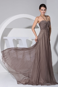 Stunning Halter A-line Brown Chiffon Prom Party Dress 